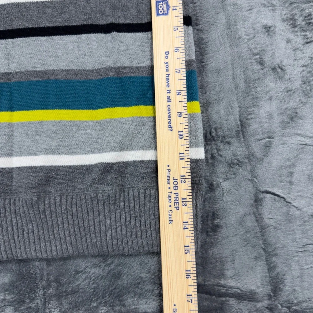 Mossimo Mens Small Striped Cotton‎ Crewneck Sweater Grey Teal Neon Yellow